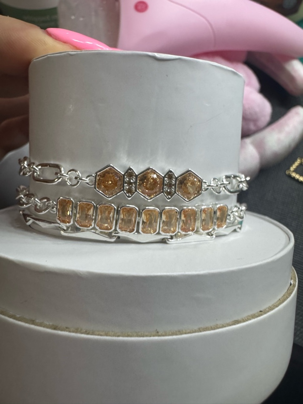 bp Silver-Tone Bracelet Set with Amber Crystals